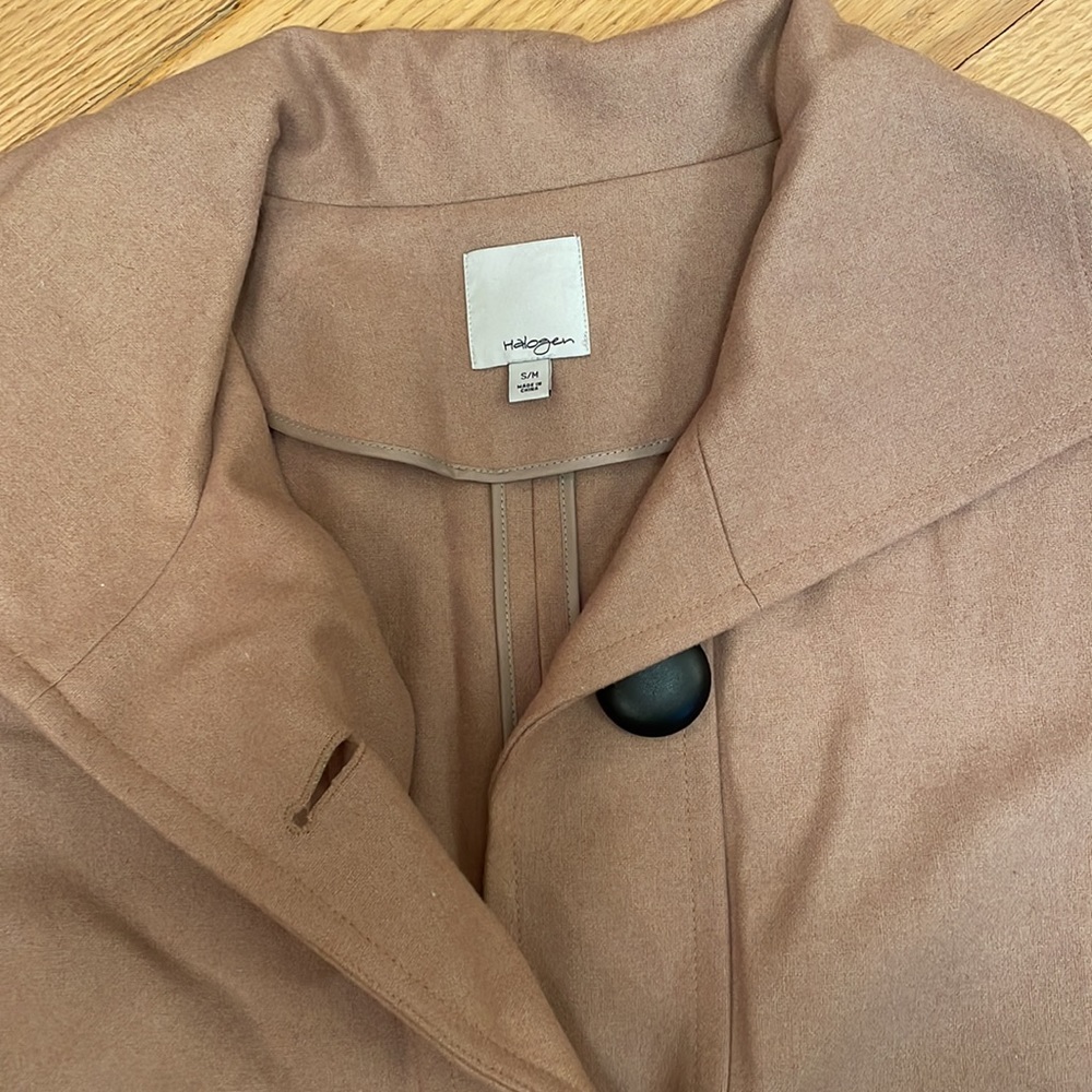 Halogen Wool Camel Colored Poncho With Black Pipi… - image 2